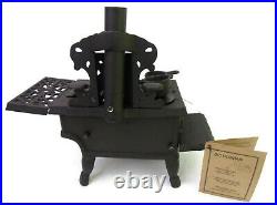 10-1/2 Old Mountain Miniature Cast Iron Wood Burning Stove with Pots & Pans NOB