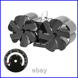 12Blade Fireplace Fan for Wood Burning Stove Fan Heat Powered With Thermometer