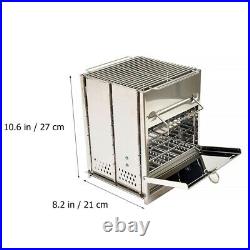 1pc Outdoor Camping Wood Burning Stove Foldable Stainless Steel Stove Silver