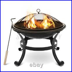 21 Round Wood Burning Fire Pit Outdoor Garden Patio BBQ Grill Stove With US