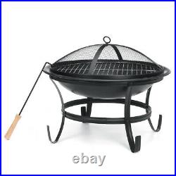 22Portable Fire Pit Black Steel Wood Burning Mesh Spark Outdoor Stove Fireplace