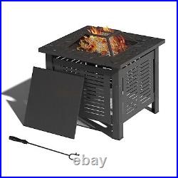 29.5'' Outdoor Square Metal Firepit Patio Stove Wood Burning Brazier withCover BBQ 29.5'' Outdoor Square Metal Firepit Patio Stove Wood Burning Brazier withCover BBQ