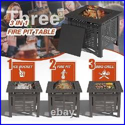 29.5'' Outdoor Square Metal Firepit Patio Stove Wood Burning Brazier withCover BBQ