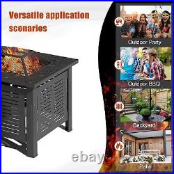 29.5'' Outdoor Square Metal Firepit Patio Stove Wood Burning Brazier withCover BBQ