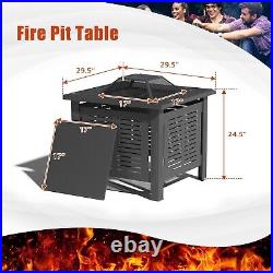 29.5'' Outdoor Square Metal Firepit Patio Stove Wood Burning Brazier withCover BBQ