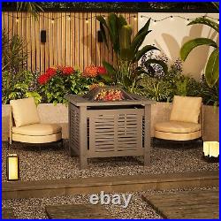 29.5'' Outdoor Square Metal Firepit Patio Stove Wood Burning Brazier withCover BBQ