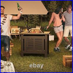 29.5'' Outdoor Square Metal Firepit Patio Stove Wood Burning Brazier withCover BBQ