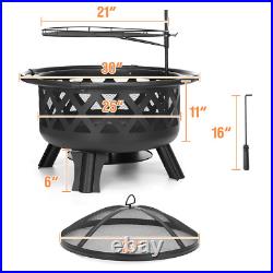 30 Inch BBQ Grill Fire Pits Outdoor Wood Burning Fire Pit Stove Garden Patio Woo