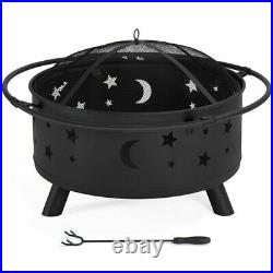 30 Inch Fire Pit Wood Burning Heater Stove with Stars Moons Pattern Outside Used