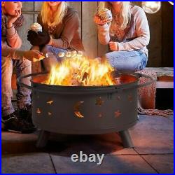 30 Inch Fire Pit Wood Burning Heater Stove with Stars Moons Pattern Outside Used