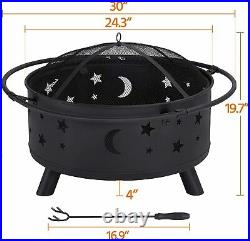 30 Outdoor Fire Pit, Metal Firepit Bonfire Wood Burning Heater Stove Patio