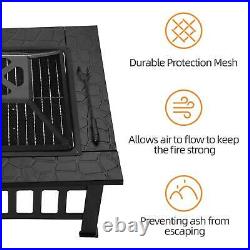 32Square Wood Burning Fire Pit Outdoor Garden Patio BBQ Grill Stove With Cover