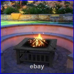 32 Fire Pit BBQ Square Table Backyard Patio Garden Stove Wood Burning Firep