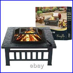 32 Fire Pit BBQ Square Table Backyard Patio Garden Stove Wood Burning Fireplac