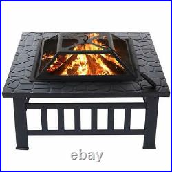 32 Fire Pit BBQ Square Table Backyard Patio Garden Stove Wood Burning Fireplac