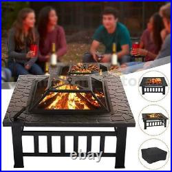 32 Fire Pit BBQ Square Table Backyard Patio Garden Stove Wood Burning Fireplace