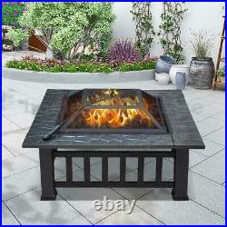 32 Fire Pit BBQ Square Table Backyard Patio Garden Stove Wood Burning Fireplace