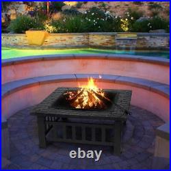 32'' Fire Pit BBQ Square Table Folding Patio Garden Stove Wood Burning