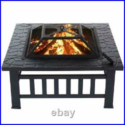 32 Fire Pit BBQ Square Table Patio Backyard Garden Stove Wood Burning