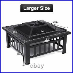 32 Fire Pit BBQ Square Table Patio Backyard Garden Stove Wood Burning Fireplac