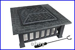 32 Outdoor Fire Pit Square Metal Firepit Patio Garden Stove Wood Burning