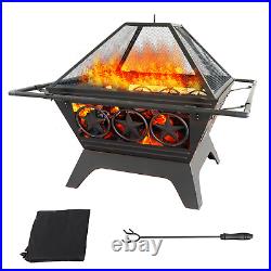 32 Square Wood Burning Fire Pit/Brazier/Stove Firepit. Yard/Garden/BBQ/Grill