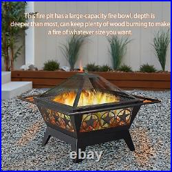 32 Square Wood Burning Fire Pit/Brazier/Stove Firepit. Yard/Garden/BBQ/Grill