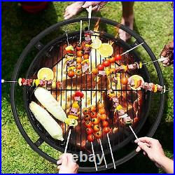 32 inch Large Round Wood Burning Fire Pit Iron Stove Outdoor Camping BBQ Grill