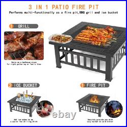 32in Outdoor Fire Pit Wood Burning Stove Fireplace Patio Steel Cover Backyard