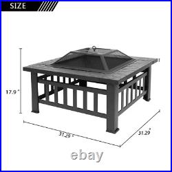 32in Outdoor Fire Pit Wood Burning Stove Fireplace Patio Steel Cover Backyard