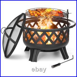 36'' Fire Pits BBQ Wood Burning Fireplace Outdoor Stove with Spark Screen Fire Pit