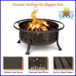 36'' Wood Burning Fire Pit Round Firepits Fire Bowl Heater Stove withCooking Gril
