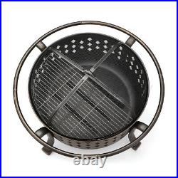 36'' Wood Burning Fire Pit Round Firepits Fire Bowl Heater Stove withCooking Grill