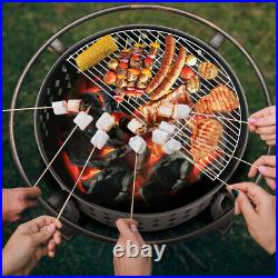 36'' Wood Burning Fire Pit Round Firepits Fire Bowl Heater Stove withCooking Grill