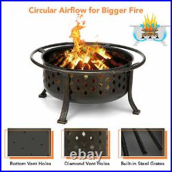 36in Wood Burning Metal Fire Pit Outdoor Patio Garden Backyard Stove Firepit