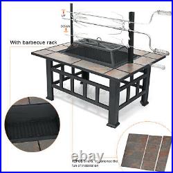 37 Fire Pit BBQ Square Table Backyard Patio Garden Stove Wood Burning