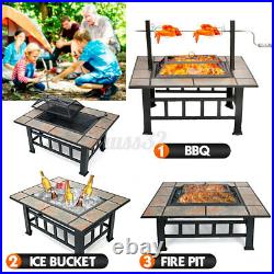 37 Fire Pit BBQ Square Table Backyard Patio Garden Stove Wood Burning Firepl