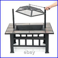 37 Fire Pit BBQ Square Table Backyard Patio Garden Stove Wood Burning Fireplac