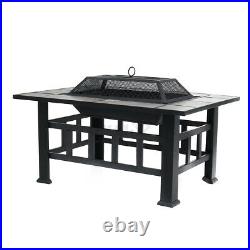 37 Fire Pit BBQ Square Table Backyard Patio Garden Stove Wood Burning Fireplac
