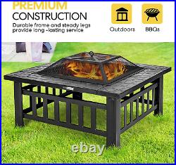 3 In 1 Metal Square Patio Firepit Table BBQ Garden Stove Wood Burning Heating