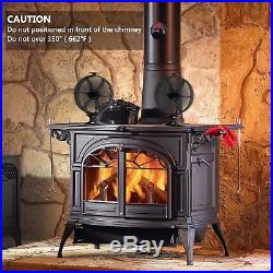4Blade Heat Powered Wood Burning Mini Stove Fan Black+Free Thermometer Original