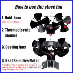 4/8 Blades Single/Dual Head Heat Powered Stove Fan Wood Burning Fireplace EcoFan