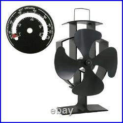 4-Blade Black Heat Powered Wood Burning Log Burner Stove Fan And Thermometer