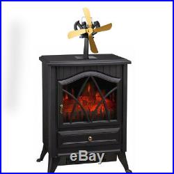 4 Blade Heat Power Wood Log Fire Burner Stove Fireplace Top Burning Fan Gold