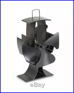 4-Blade Heat Powered Wood Stove Fan Ultra Quiet Fireplace Burning Eco, Black New