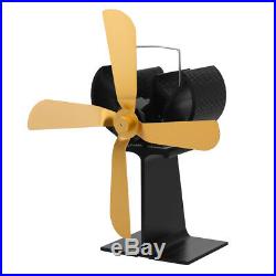 4-Blade Heat Powered Wood Stove Fan Ultra Quiet Fireplace Wood Burning Gold