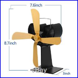 4-Blade Heat Powered Wood Stove Fan Ultra Quiet Fireplace Wood Burning Gold