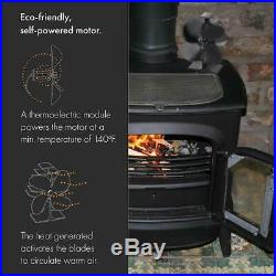 4-Blade Heat Powered Wood Stove Fan Ultra Quiet Fireplace Wood Burning NEW