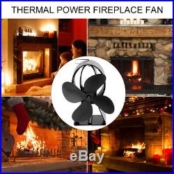 4 Blade Stove Fan Eco Heat Powered Wood Log Burning Fire Burner Ultra Quiet