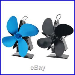 4 Blade Stove Fan Heat Powered Stove Fan for Wood Burning Stove Blue & Black